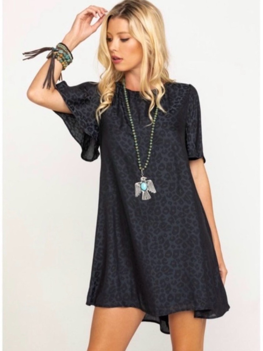 Show Me‎ Your Mumu XS Charcoal Leopard Print Mini Dress Whimsigoth Indie Sleaze